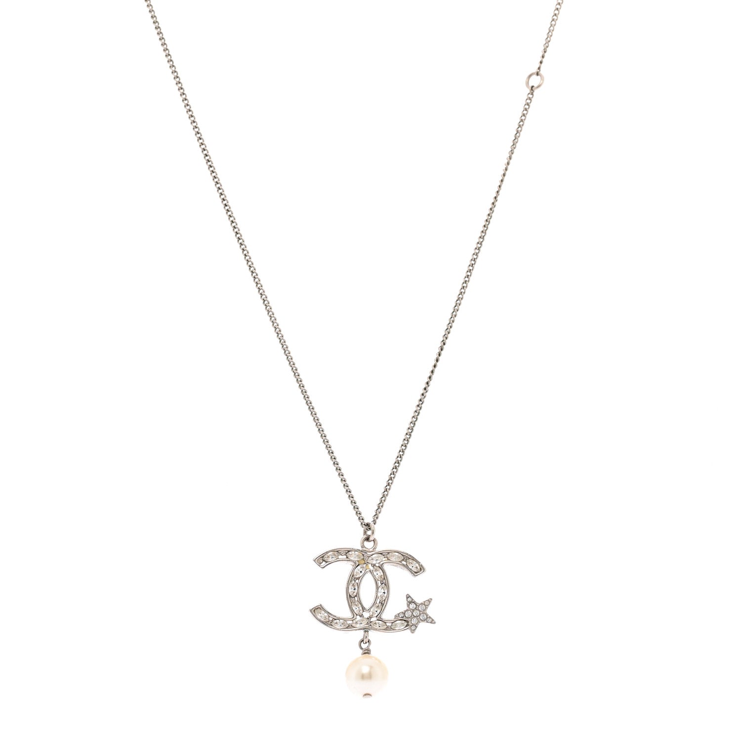 Crystal CC Star Pearl Drop Necklace Silver