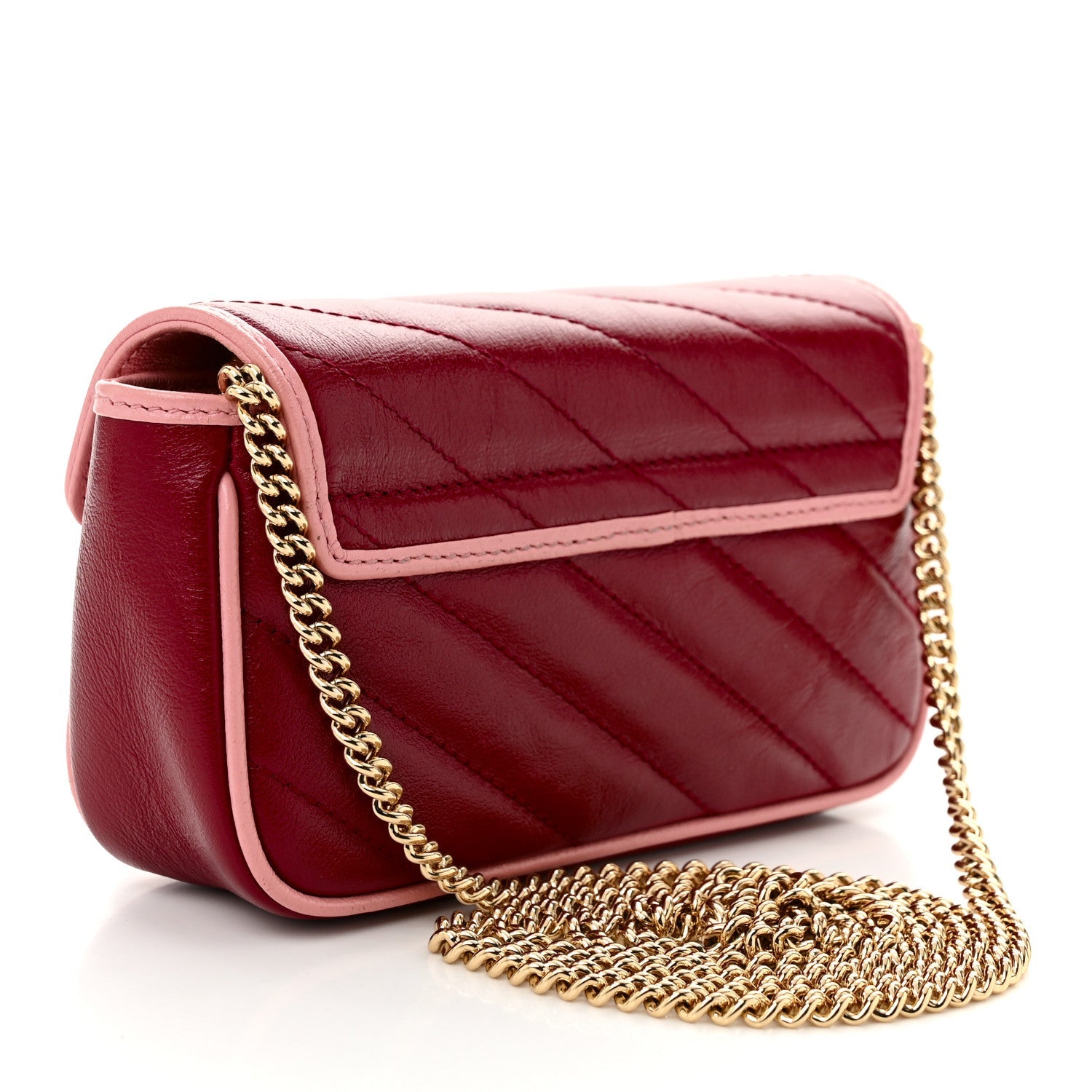 Azalea Calfskin Enamel Matelasse Diagonal Super Mini Torchon GG Marmont Shoulder Bag New Cherry Red Wild Rose