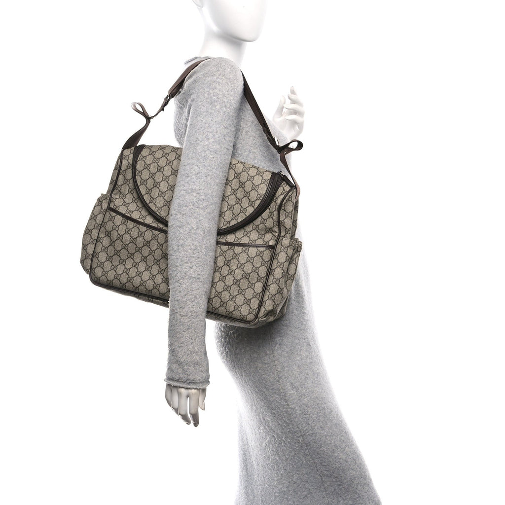 GG Supreme Monogram Selleria Calfskin Large Diaper Bag Beige Ebony Cocoa Dark Chocolate