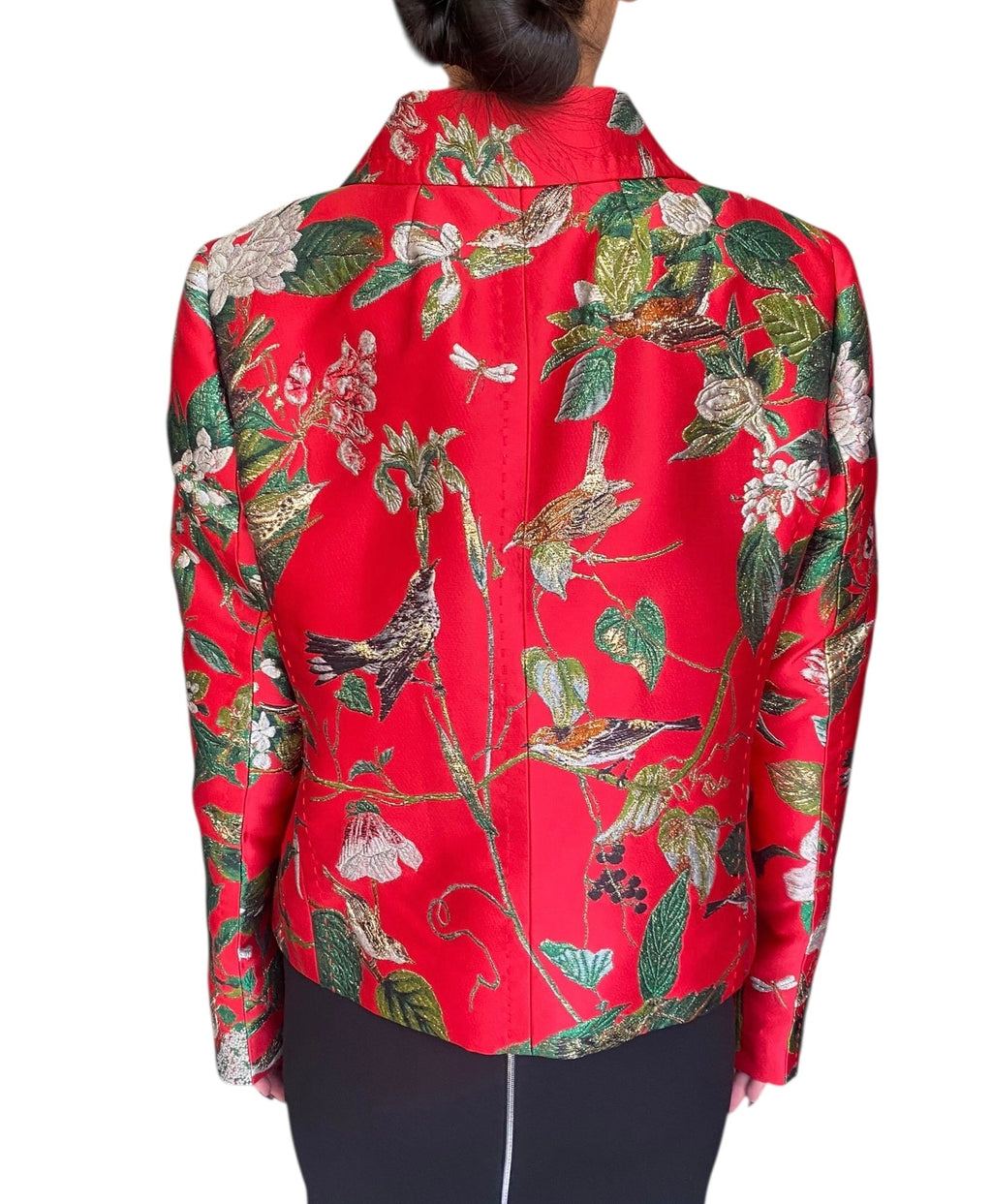 Dolce &amp; Gabbana Red Jacquard Floral Embroidered Jacket - 48 / US 12