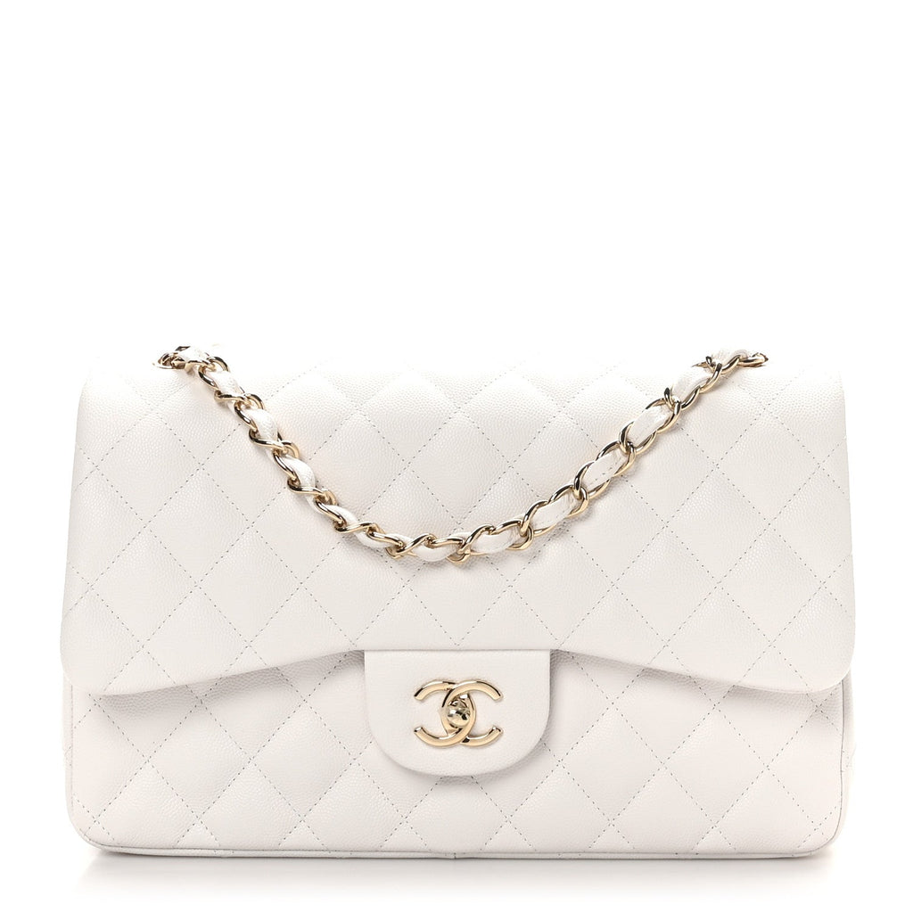 Caviar Quilted Jumbo Double Flap White