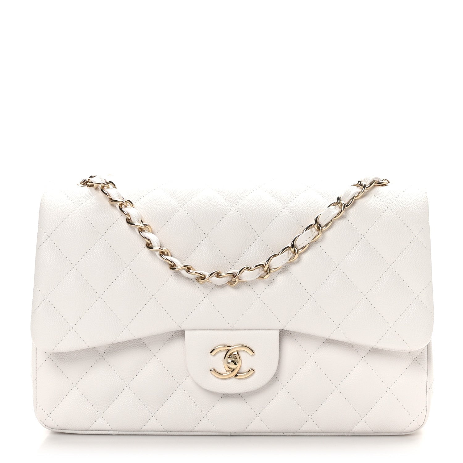 Caviar Quilted Jumbo Double Flap White