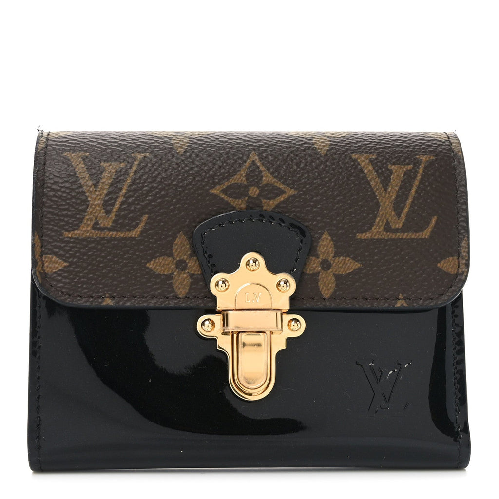 Patent Calfskin Monogram Cherrywood Compact Wallet Black