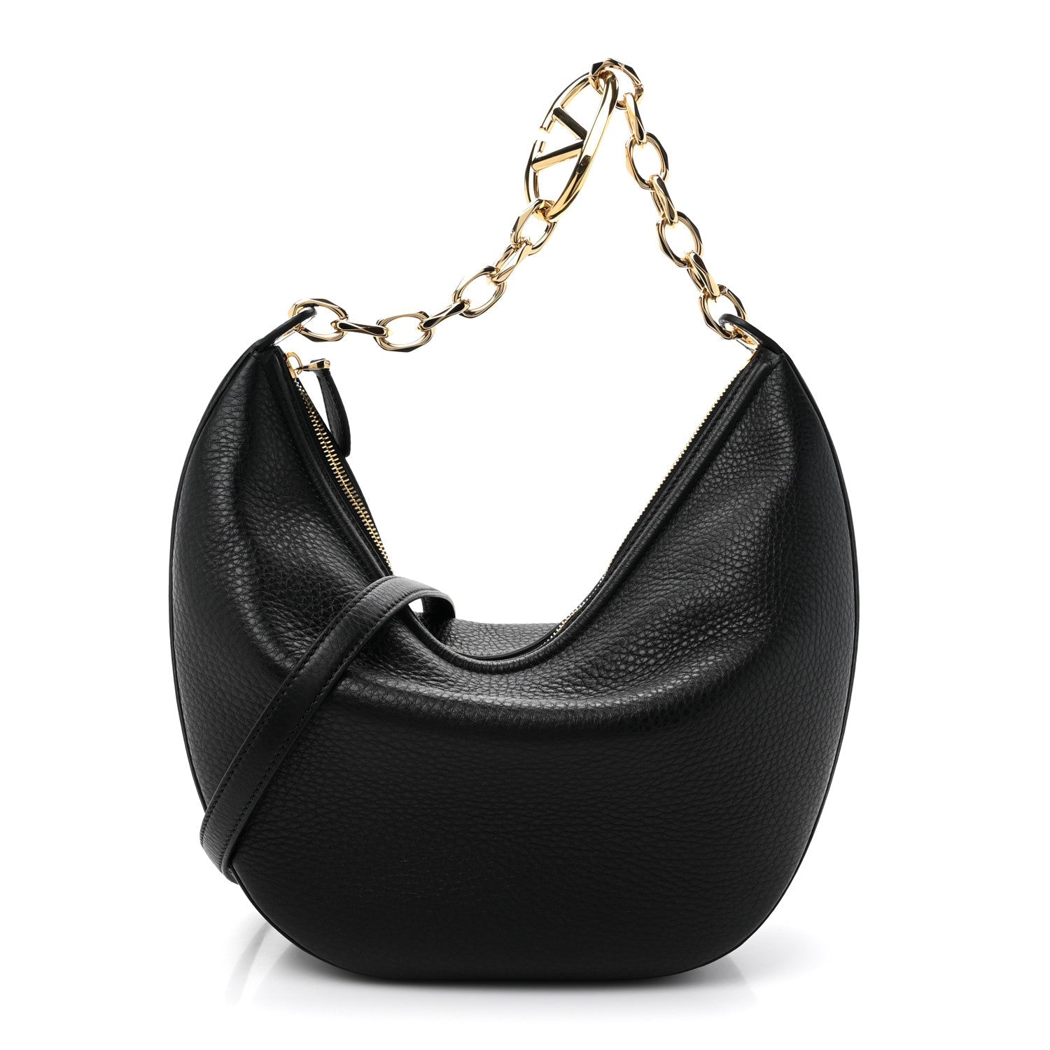 Grainy Calfskin Small Vlogo Moon Hobo Bag Black