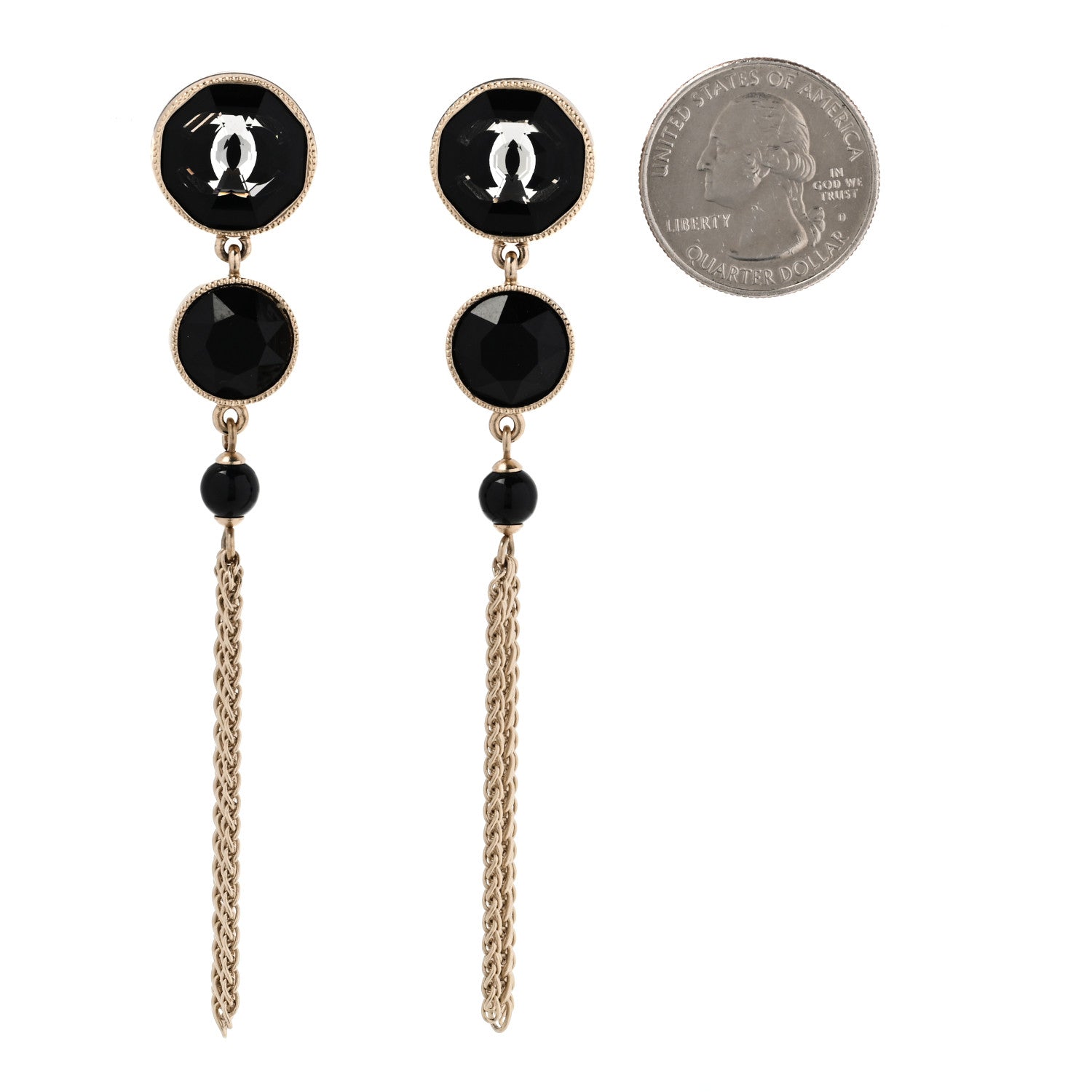 Crystal CC Chain Tassel Drop Earrings Gold Black
