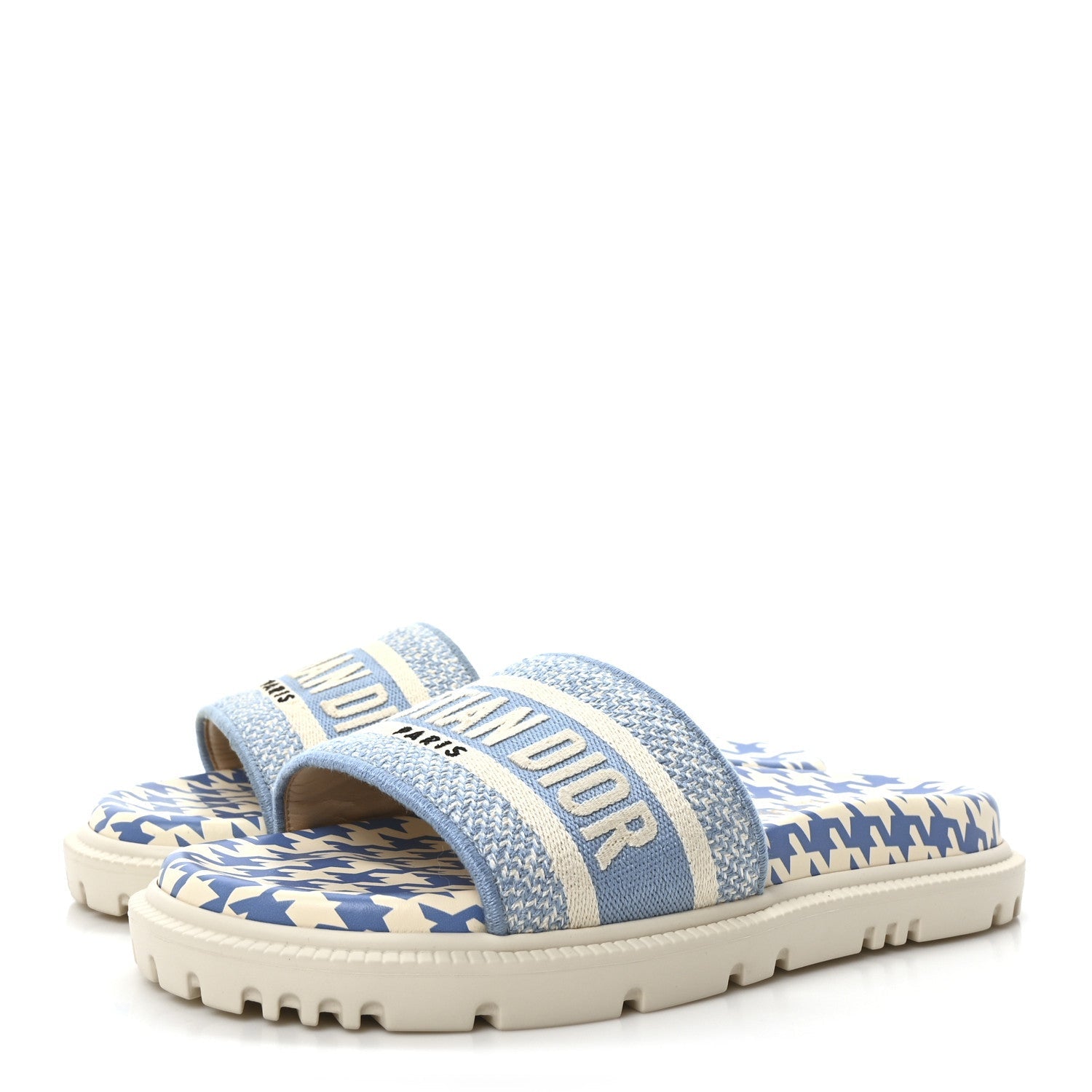 Micro PDP Cotton Houndstooth Embroidered Dway 10mm Slide Sandals 36 Cornflower