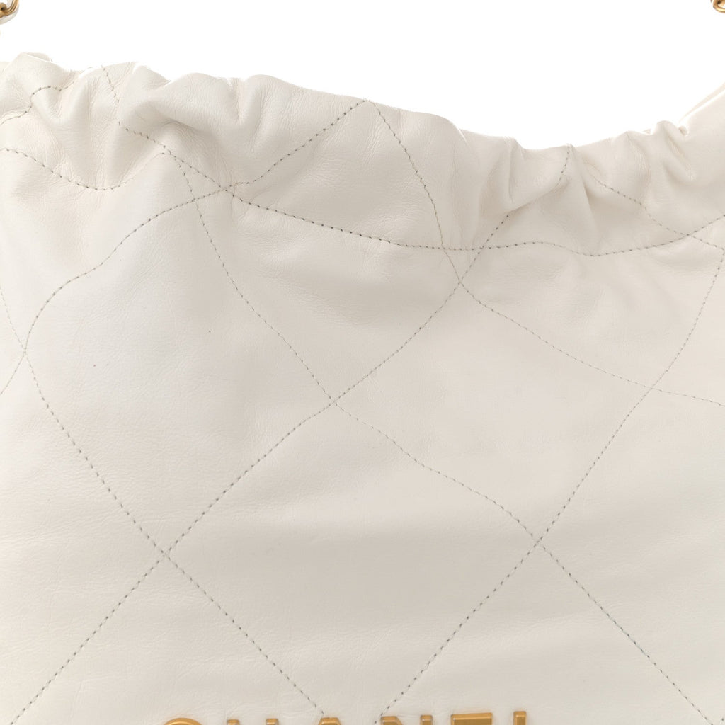 Shiny Calfskin Quilted Small Chanel 22  White