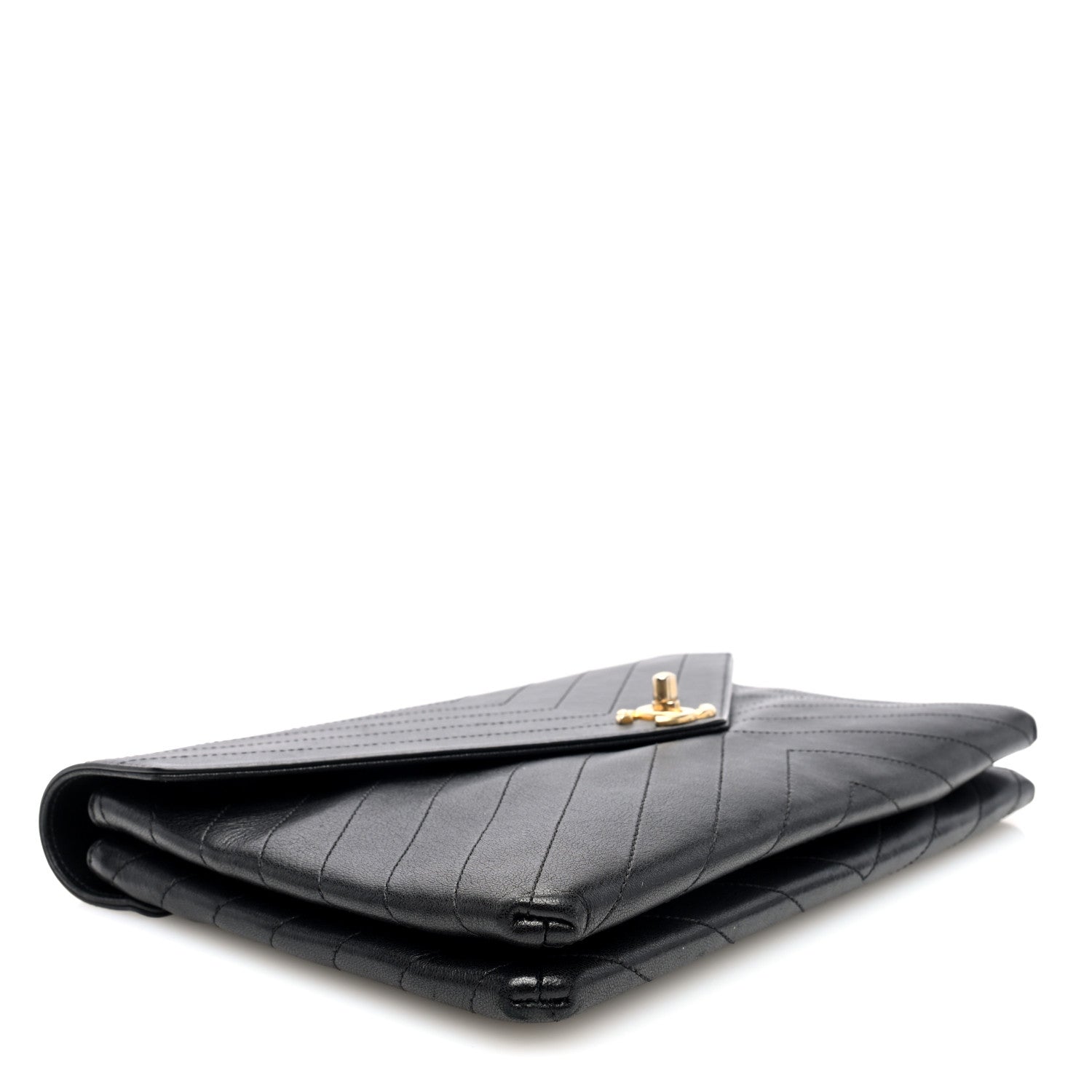 Lambskin Chevron Quilted Envelope Clutch Black