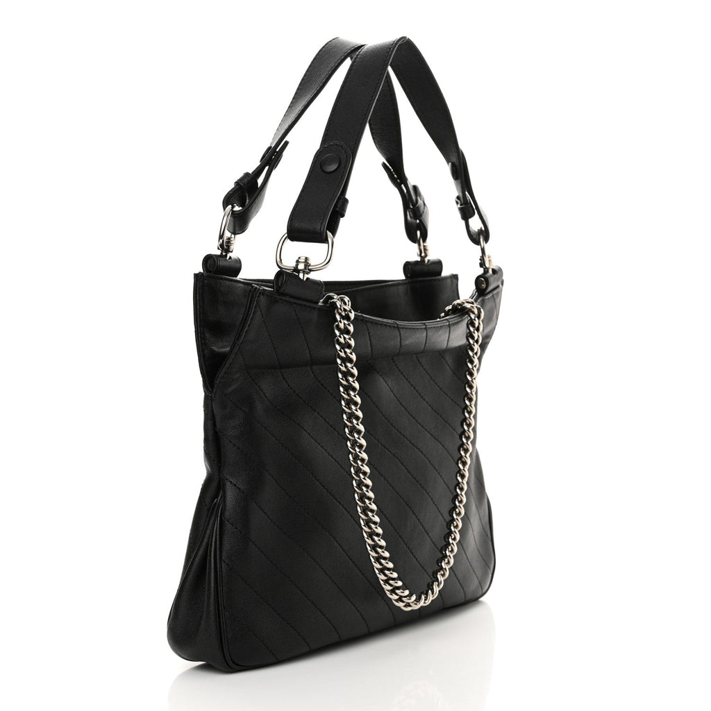 Sakai Be Green Calfskin Diagonal Stitched Small Blondie Tote Black