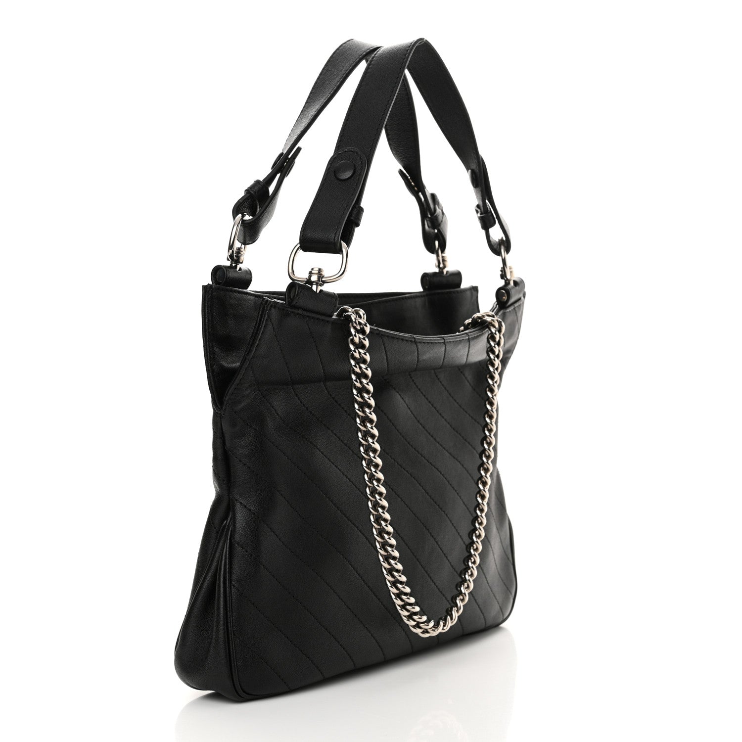 Sakai Be Green Calfskin Diagonal Stitched Small Blondie Tote Black
