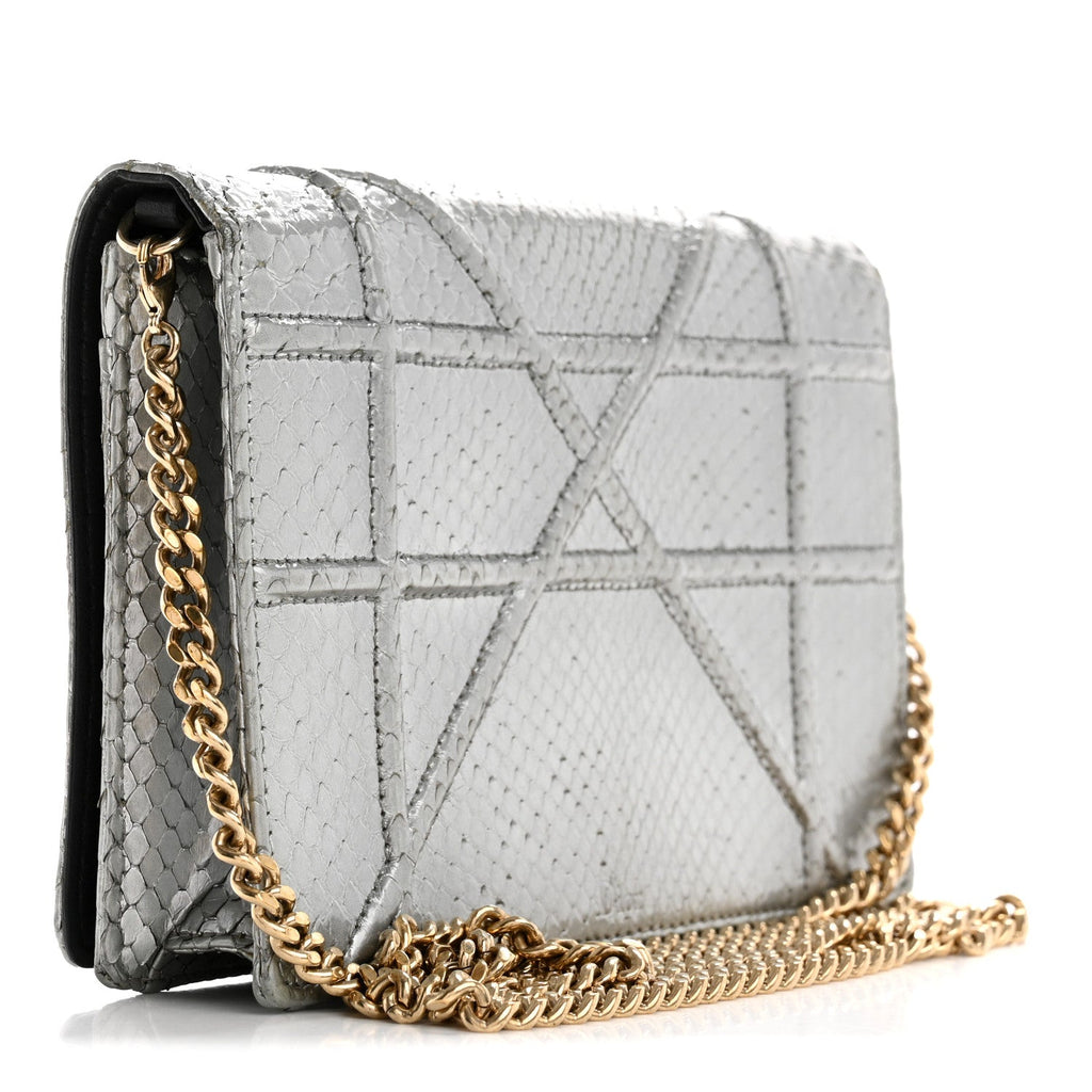 Snakeskin Diorama Wallet on Chain Pouch Silver