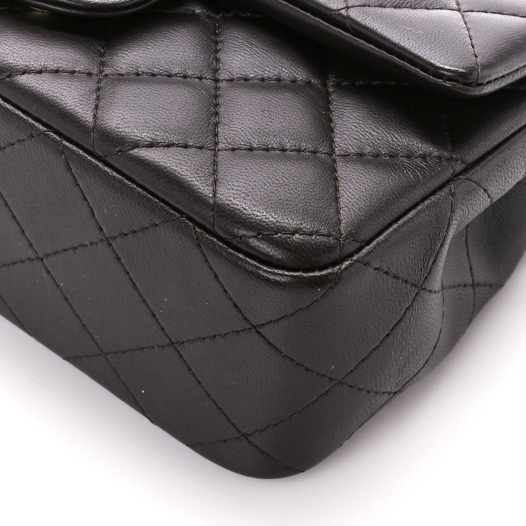 Lambskin Quilted Mini Rectangular Flap Dark Brown