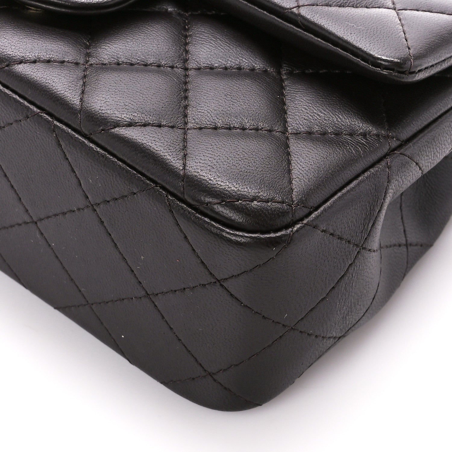 Lambskin Quilted Mini Rectangular Flap Dark Brown