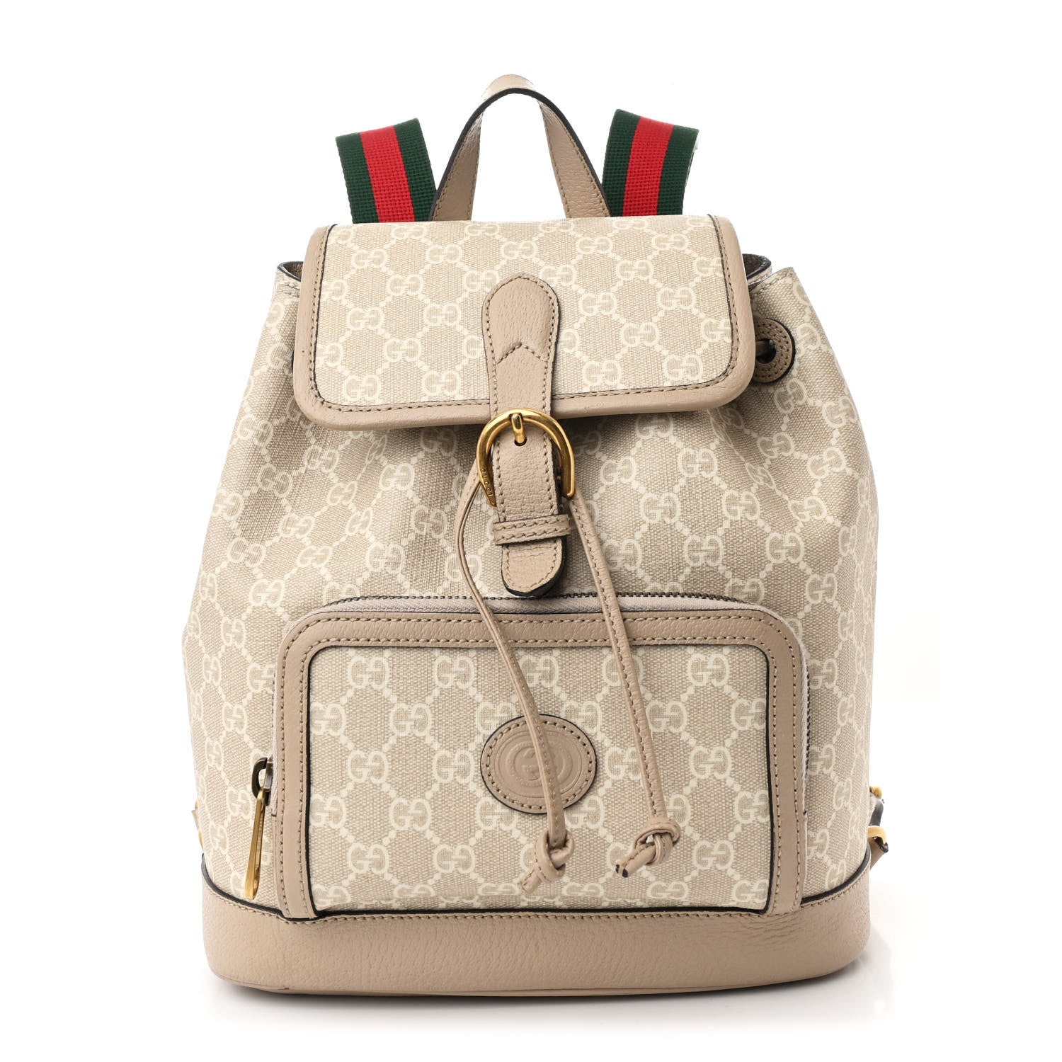 GG Supreme Monogram Azalea Calfskin Retro Interlocking G Buckle Backpack Beige Mystic White Oatmeal