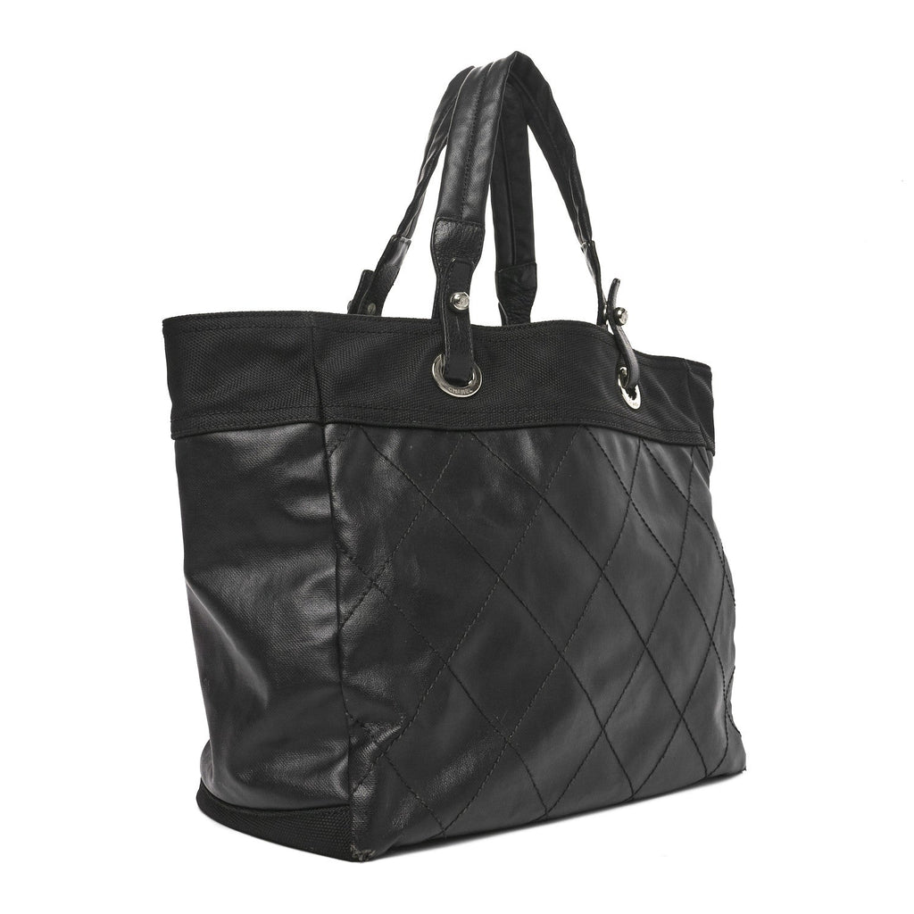 Coated Canvas Quilted Large Paris Biarritz Tote Black