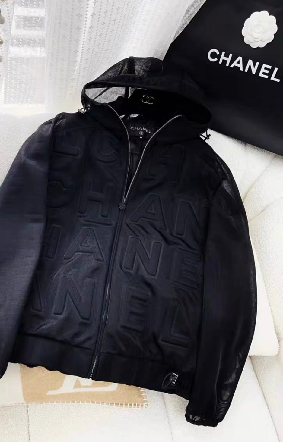 Chanel 19P black embossed Cc letters jacket size 36