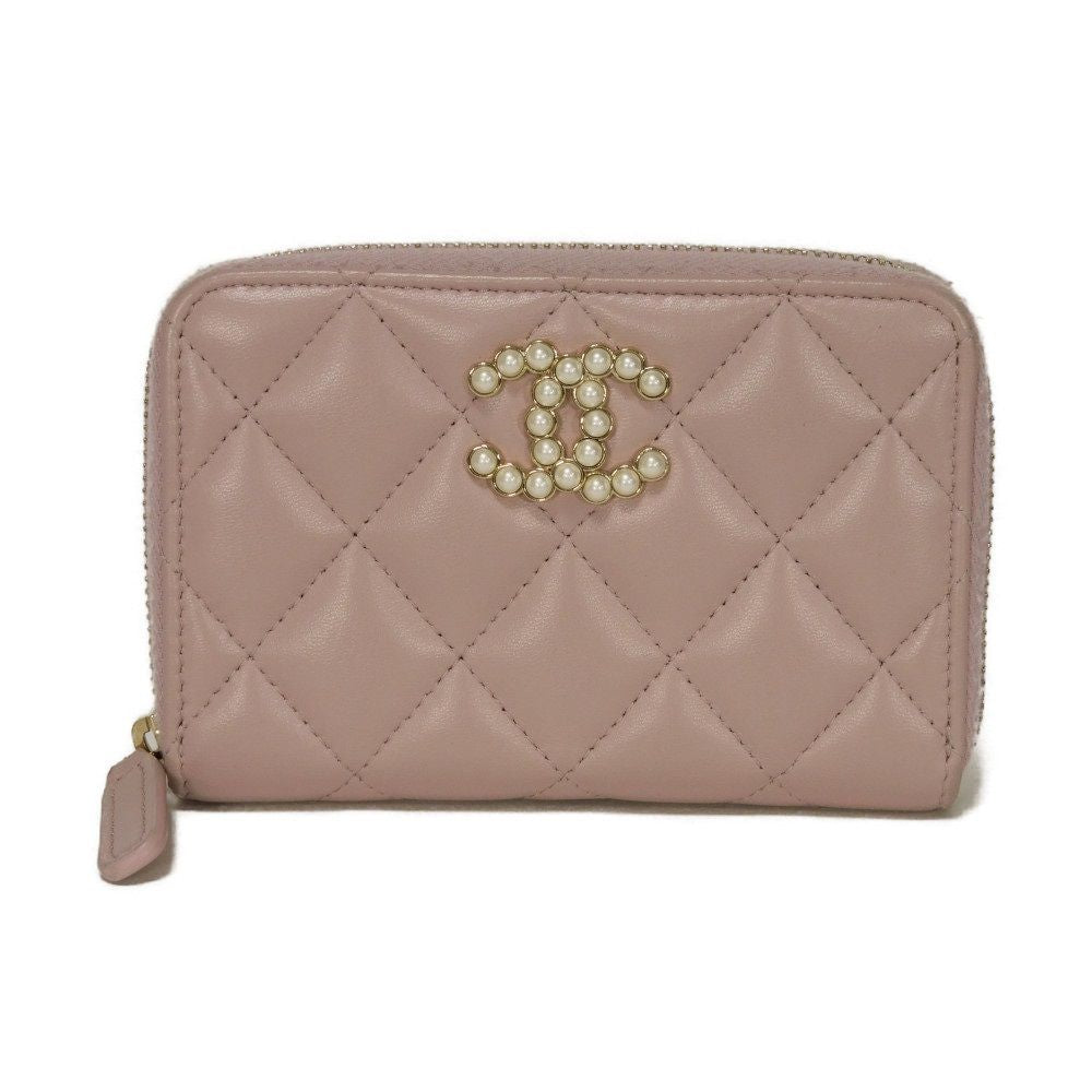 Chanel Coco Pearl Zip Coin Purse Lambskin Coin Case