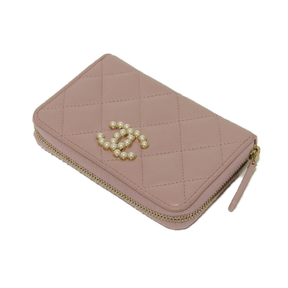Chanel Coco Pearl Zip Coin Purse Lambskin Coin Case