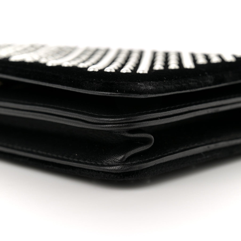 Velvet Pearl Diamond Embellished Wallet On Chain WOC Black