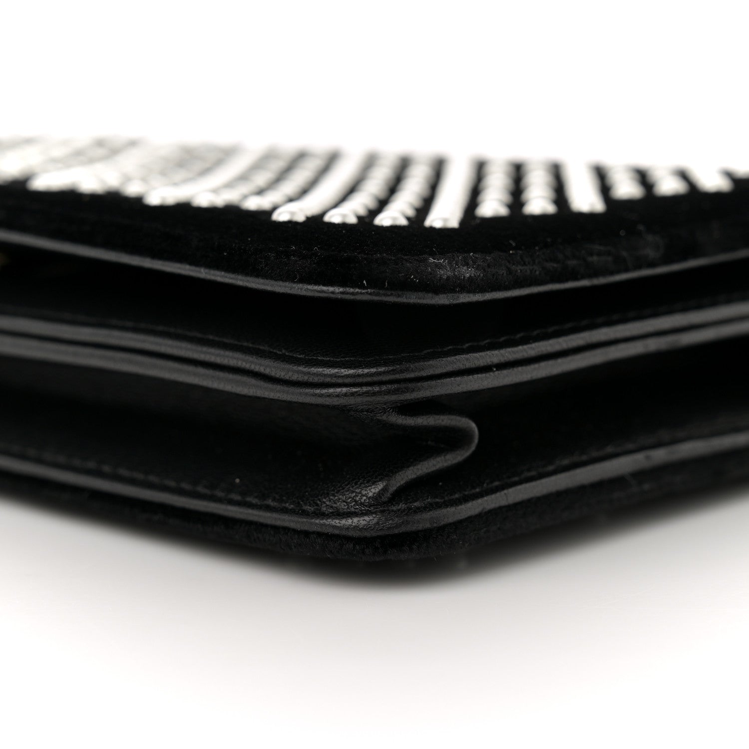 Velvet Pearl Diamond Embellished Wallet On Chain WOC Black
