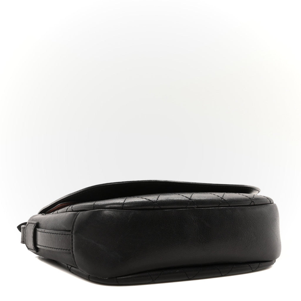 Calfskin Stitched Messenger Flap Bag Black