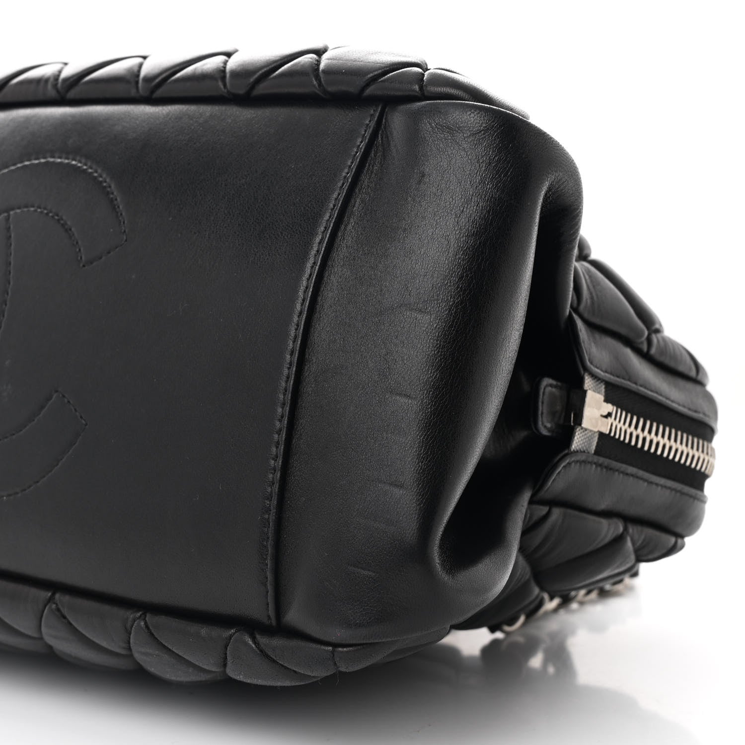 Lambskin Bubble Quilt Small Double Bowling Bag Black