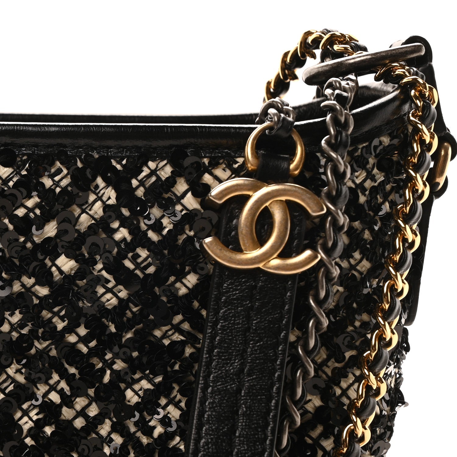 Tweed Sequin Calfskin Small Gabrielle Hobo Beige Black