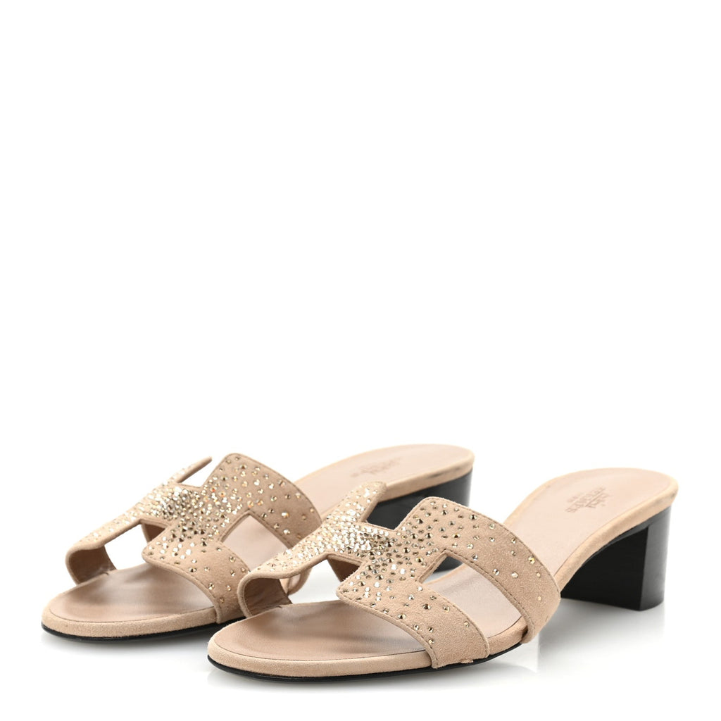 Suede Goatskin Crystal Oasis Sandals 36 Rose Nude