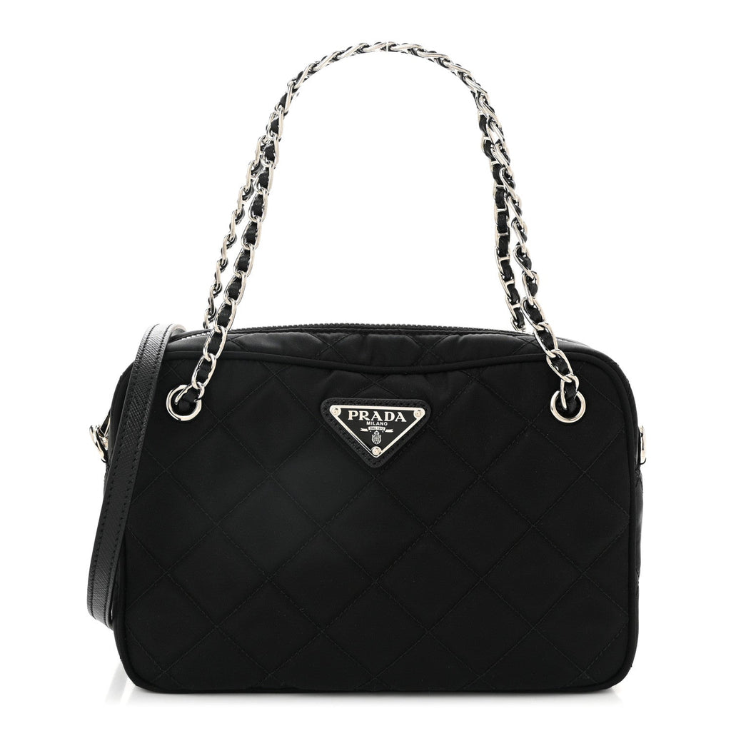 Nylon Tessuto Impuntu Quilted Bandoliera Crossbody Bag Black