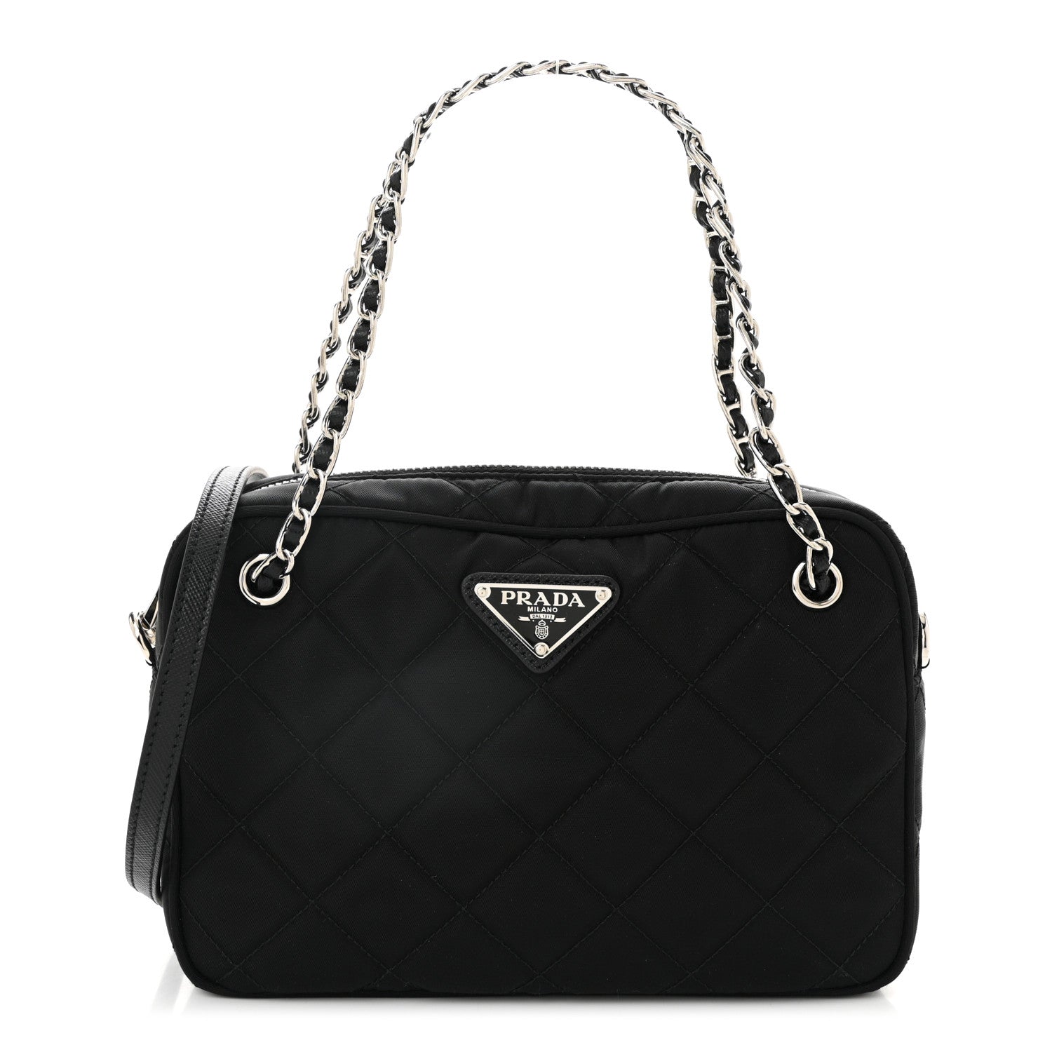 Nylon Tessuto Impuntu Quilted Bandoliera Crossbody Bag Black