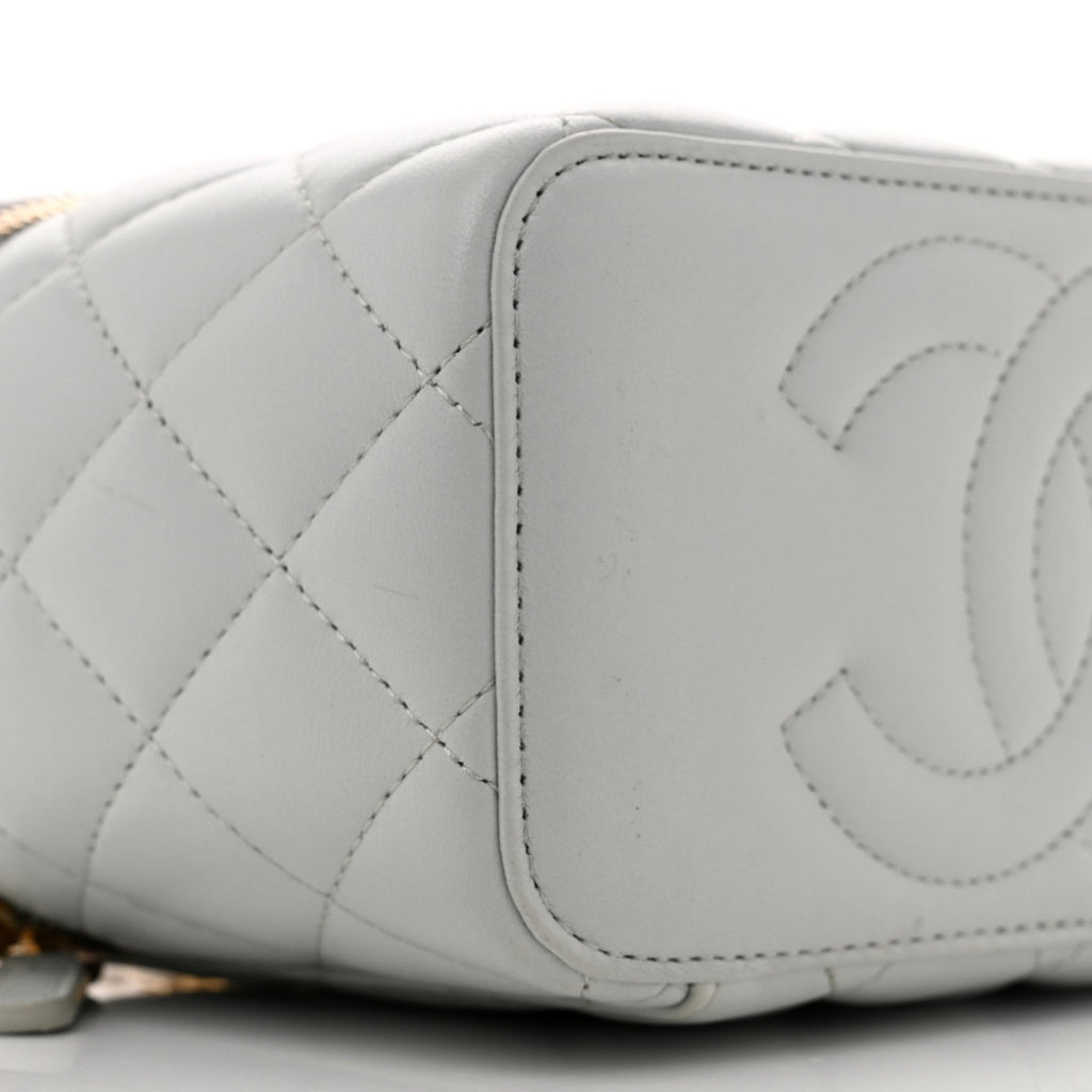Lambskin Quilted Sweet Camellia Small Vanity Case With Chain Light Green