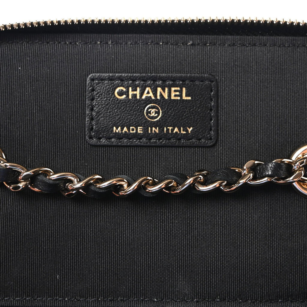 Raffia Jute Striped Small Vanity Case With Chain Black Beige