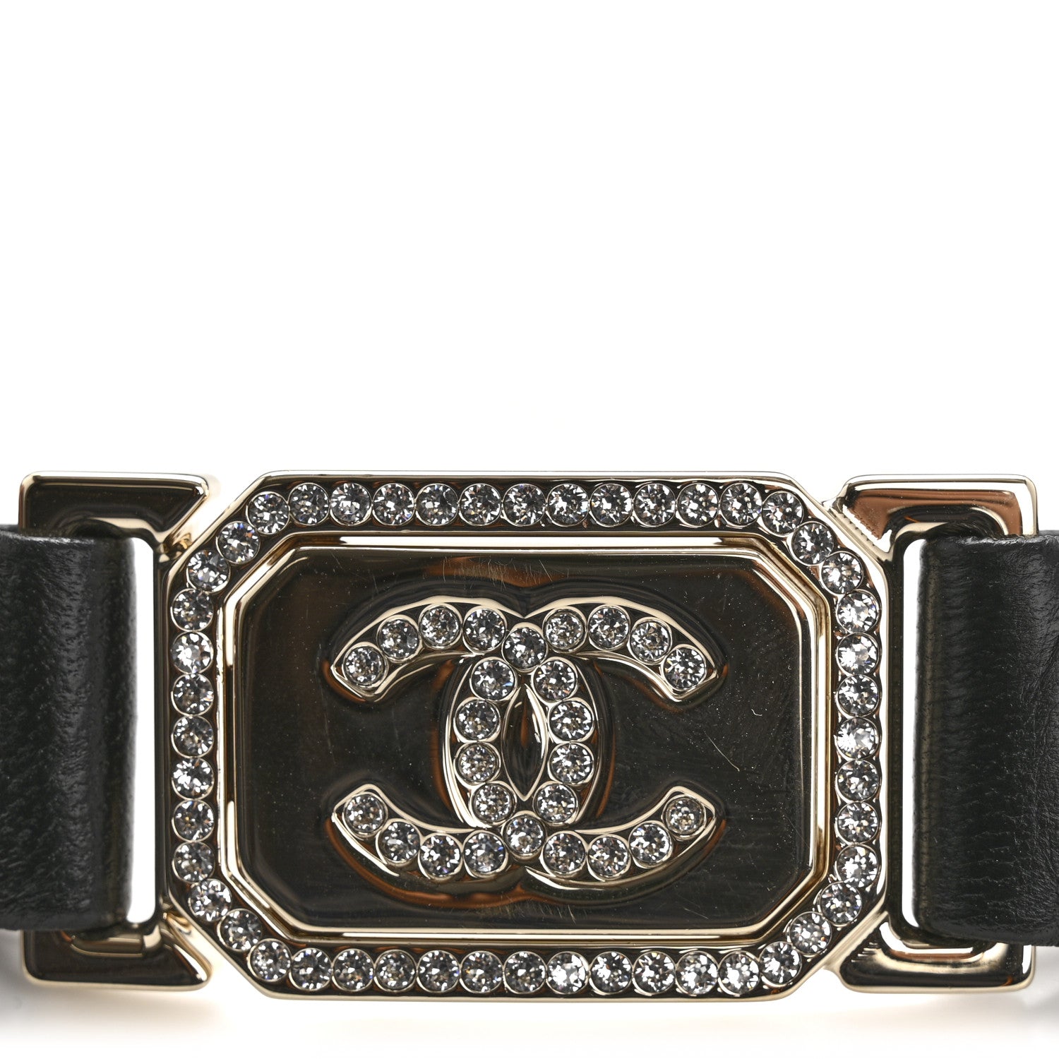 Lambskin Ruched Crystal CC Belt 75 30 Black