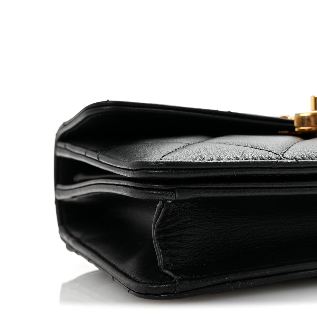 Shiny Calfskin Quilted Mini Metal Top Handle Flap Black