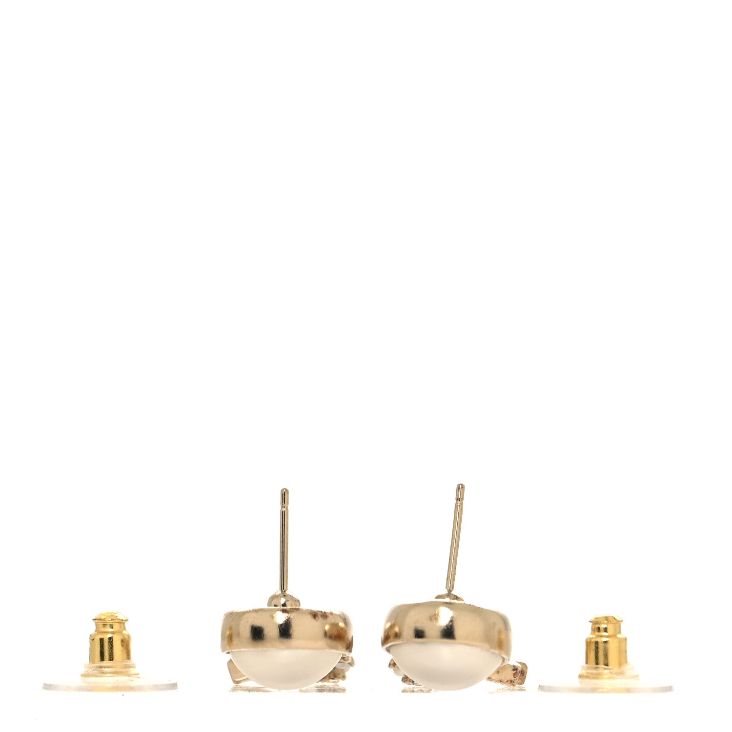 Pearl Crystal CC Flower Drop Earrings Gold Pearly White
