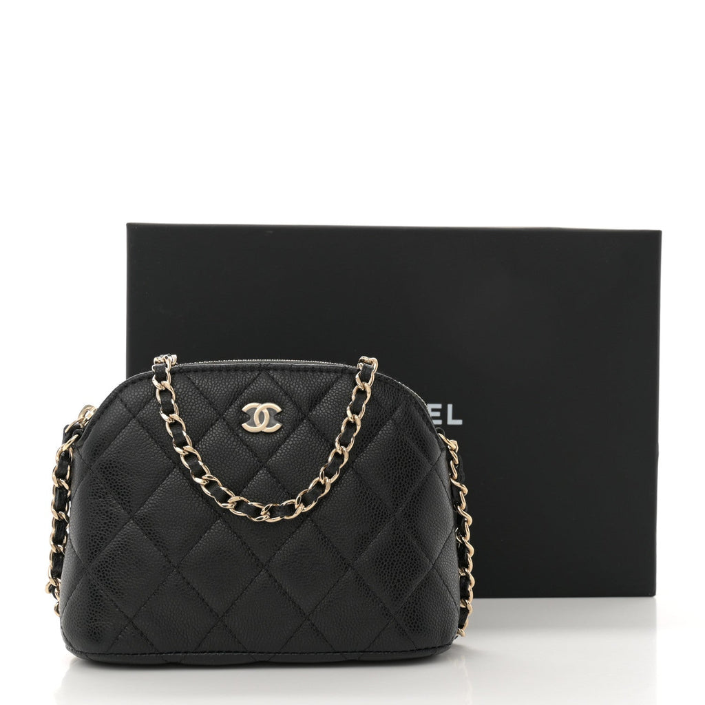 Caviar Quilted Classic Clutch with Chain Black