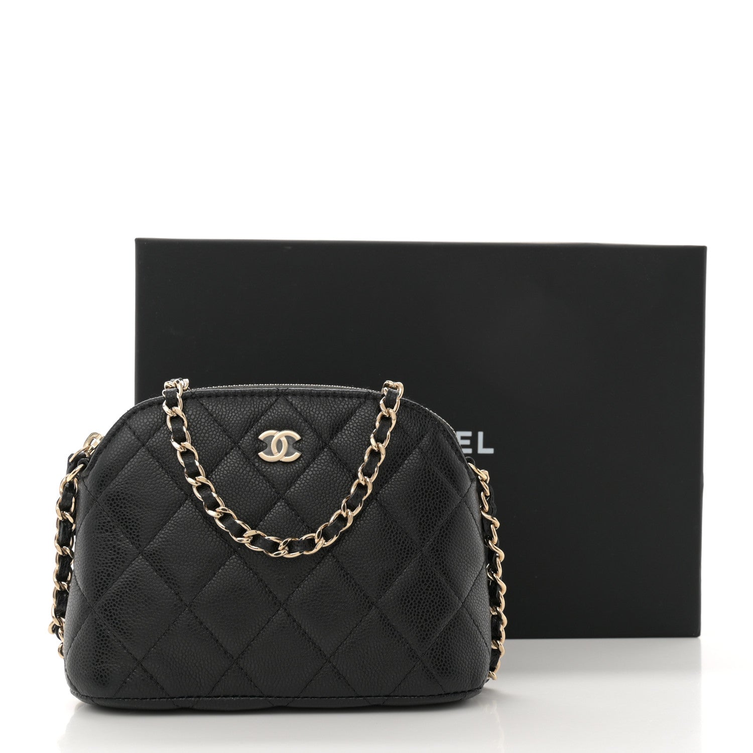 Caviar Quilted Classic Clutch with Chain Black