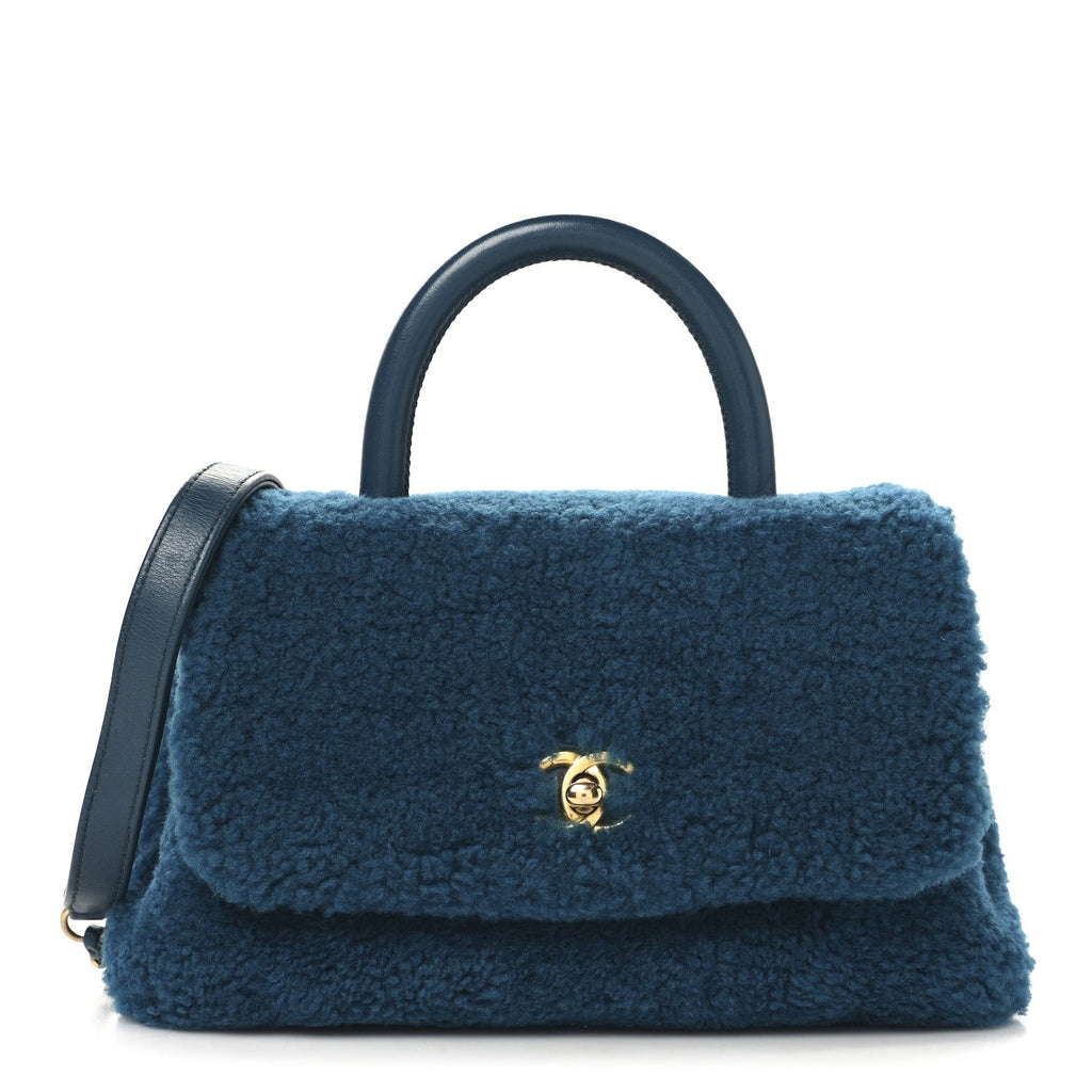 Shearling Lambskin Small Coco Handle Flap Blue