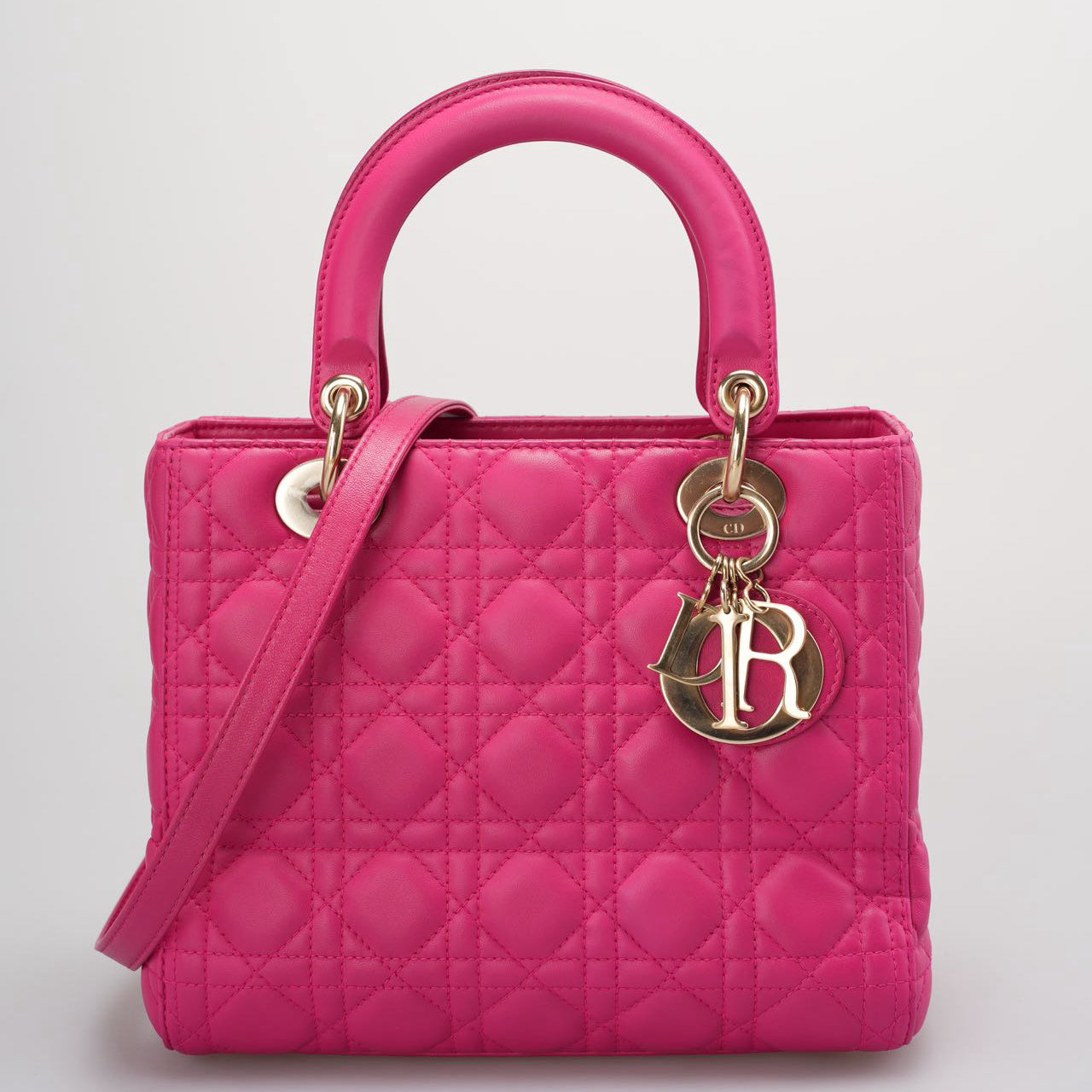 Christian Dior Pink Lady Dior in Cannage Lambskin Leather with Gold Hardware Medium