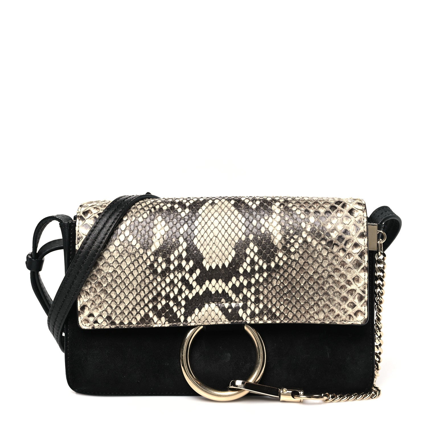 Snakeskin Calfskin Small Faye Shoulder Bag Natural Black