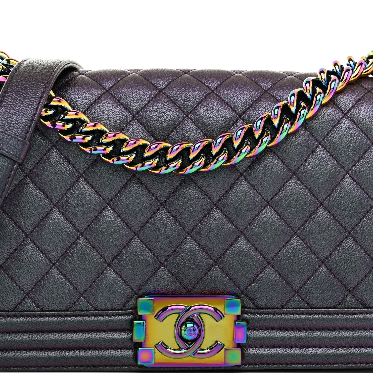 Iridescent Goatskin Quilted Medium Boy Flap Purple