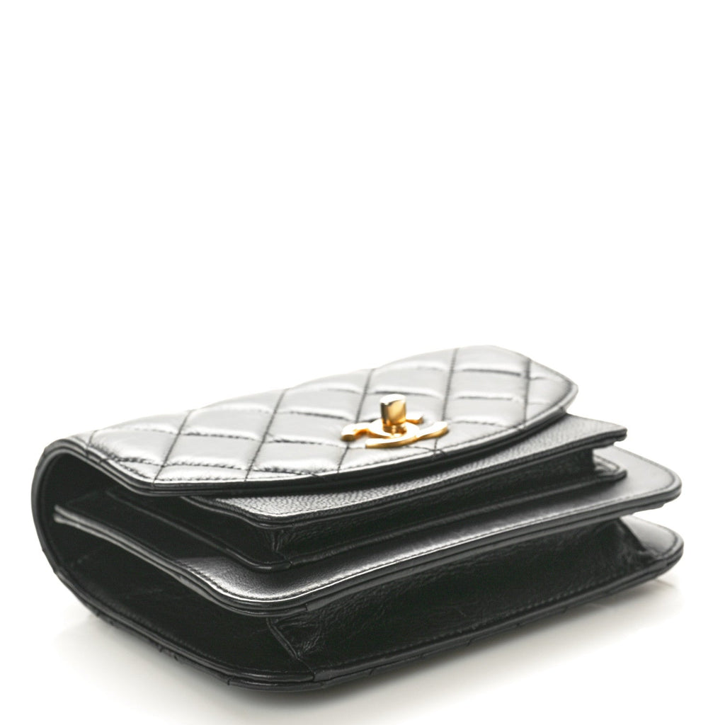 Calfskin Caviar Quilted Mini Chain Handle Flap Black