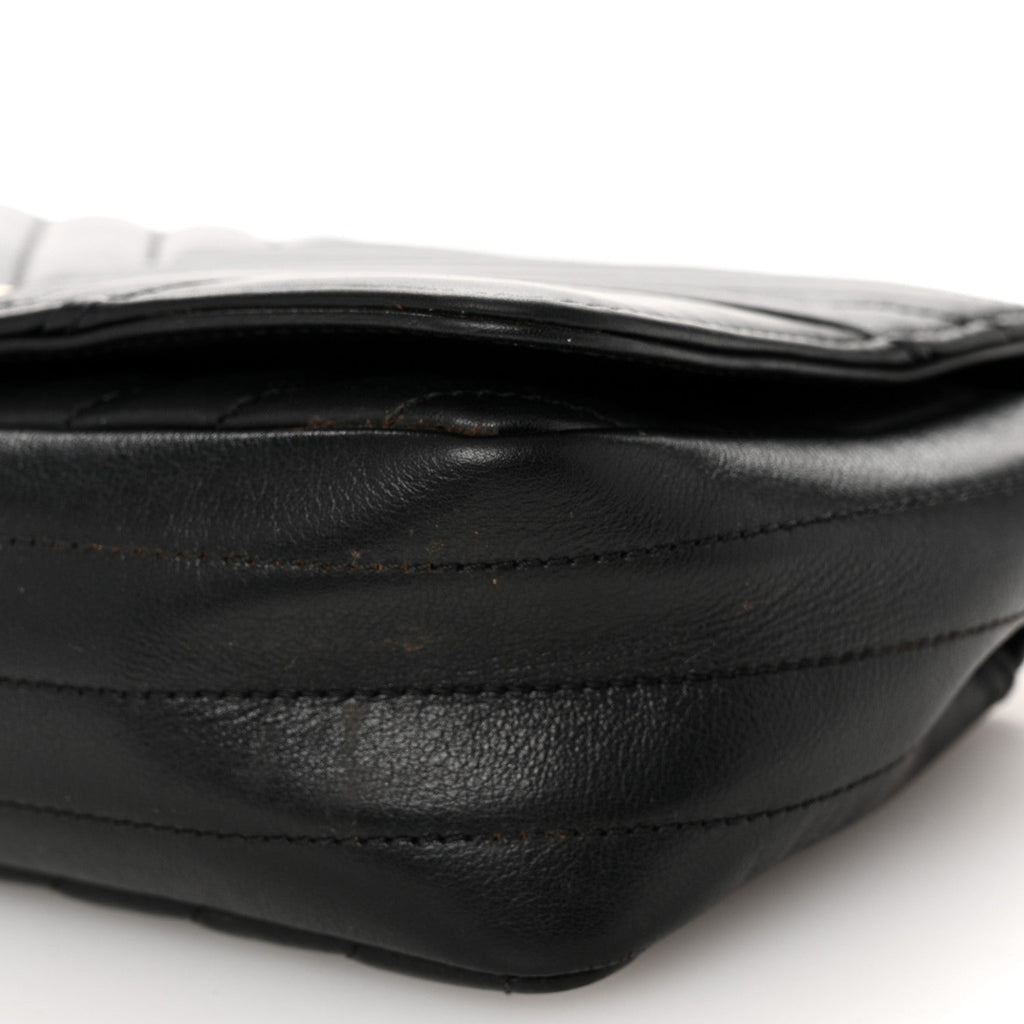 Calfskin Chevron Quilted Mini Statement Flap Black