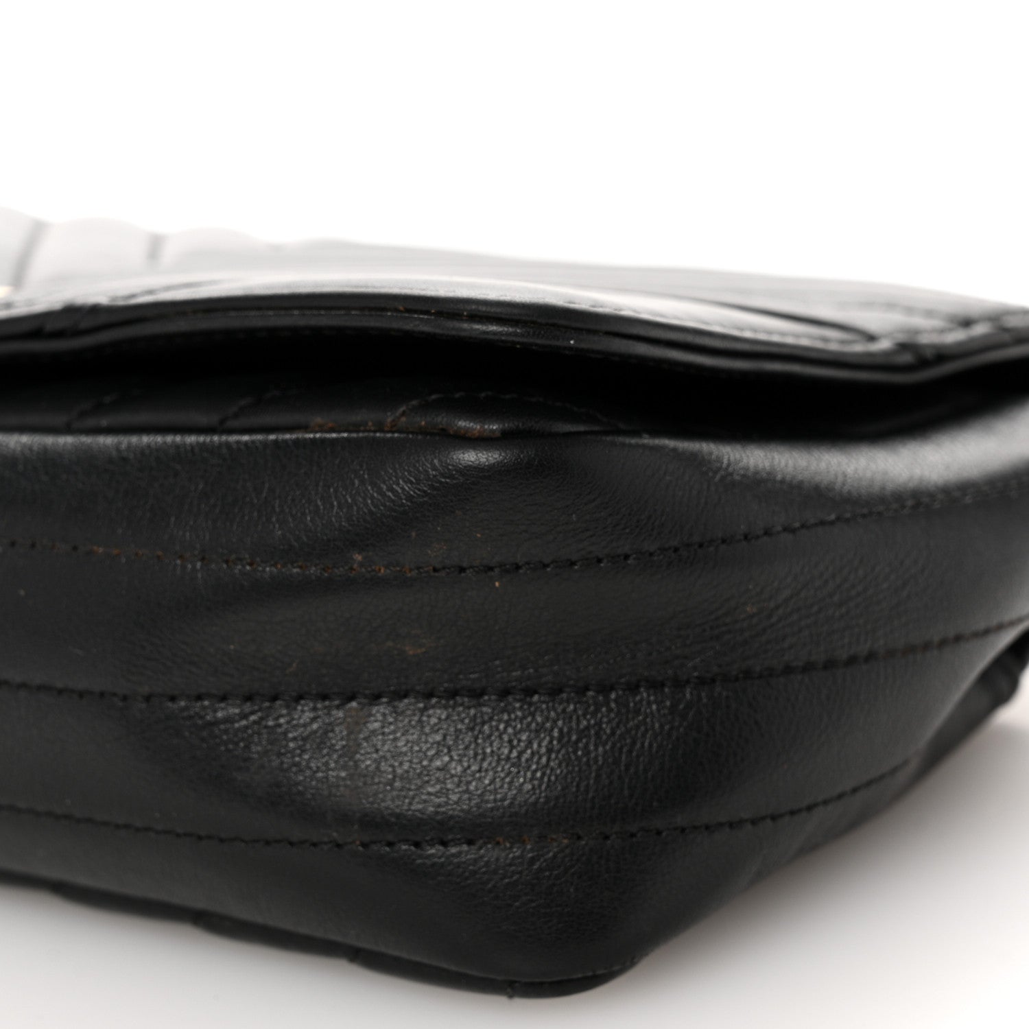 Calfskin Chevron Quilted Mini Statement Flap Black
