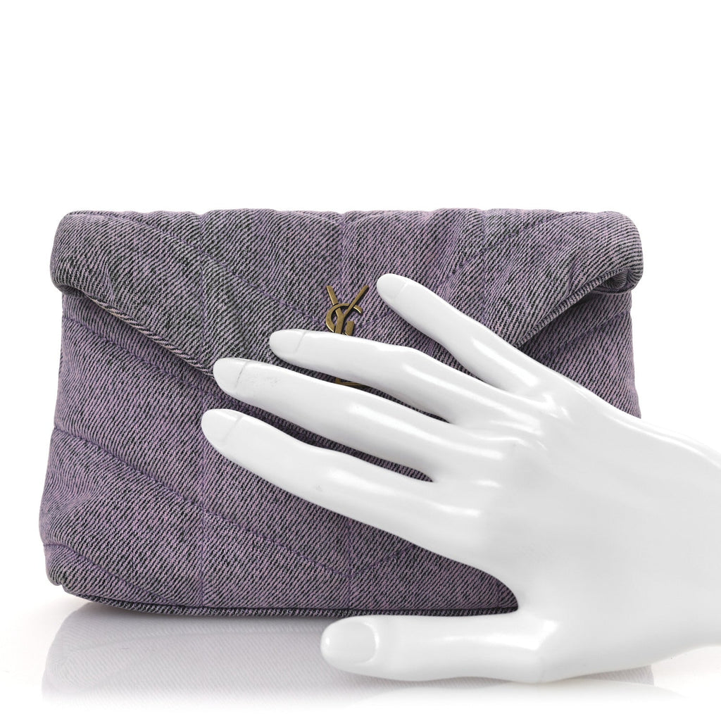 Denim Quilted Loulou Puffer Monogram Pouch Clutch Bleached Lilac