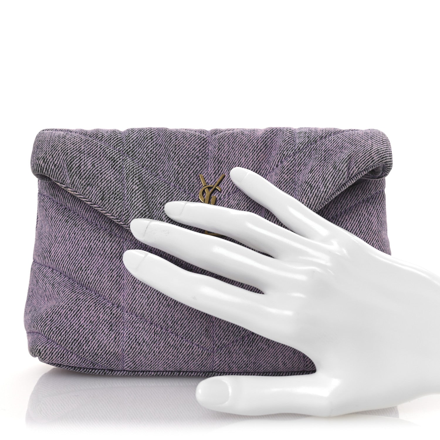 Denim Quilted Loulou Puffer Monogram Pouch Clutch Bleached Lilac