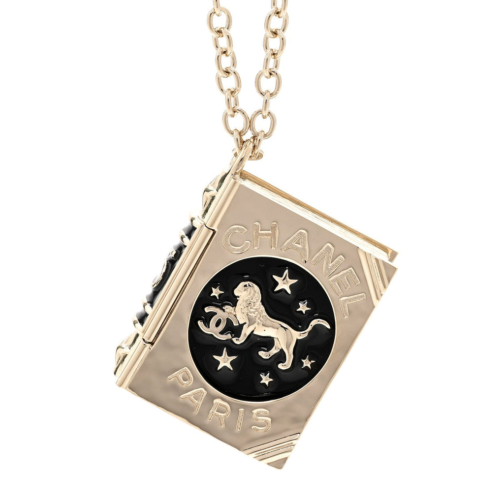 Metal CC Lion Book Locket Necklace Gold