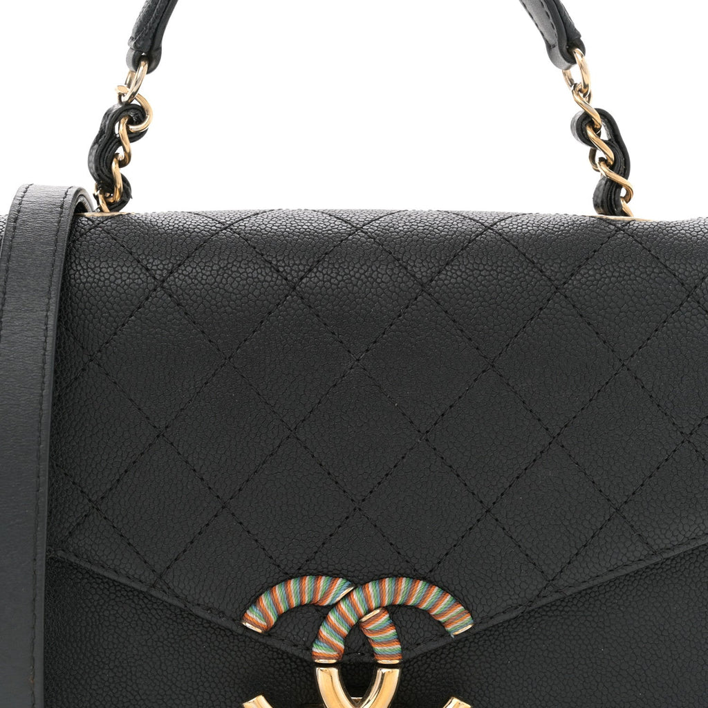 Grained Calfskin Quilted Small Cuba Top Handle Flap Black