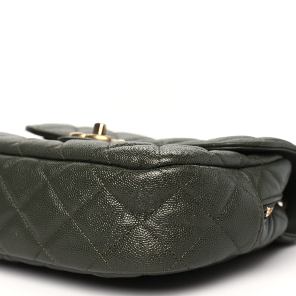 Caviar Quilted Zip Flap Khaki