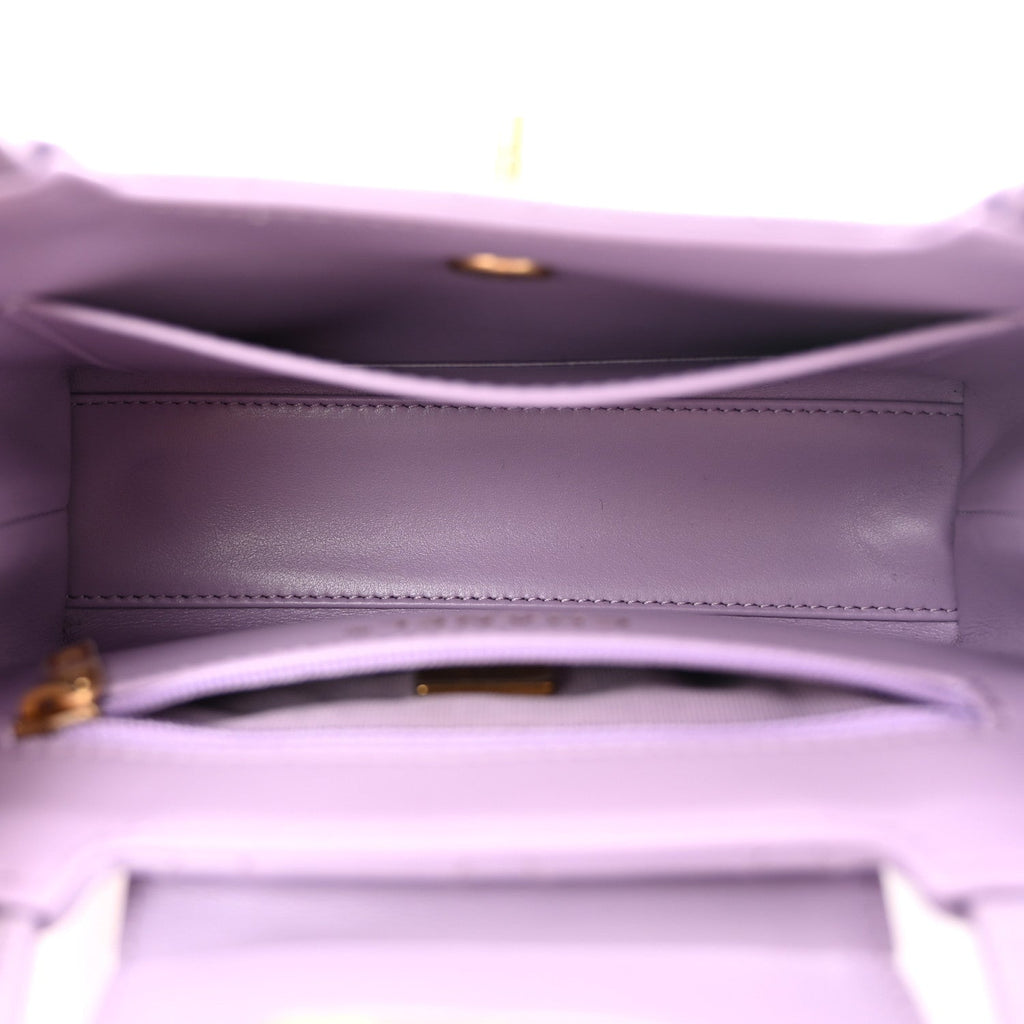 Shiny Aged Calfskin Quilted Nano Kelly Shopper Lilac